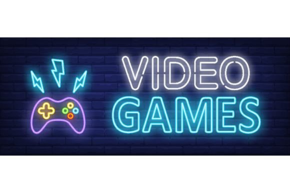 Download Video Games Neon Text and Gamepad with L - Video game Collection